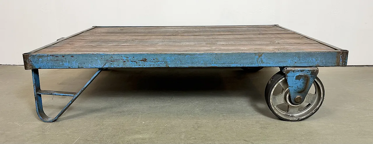 Large Blue Industrial Coffee Table Cart, 1960s 4