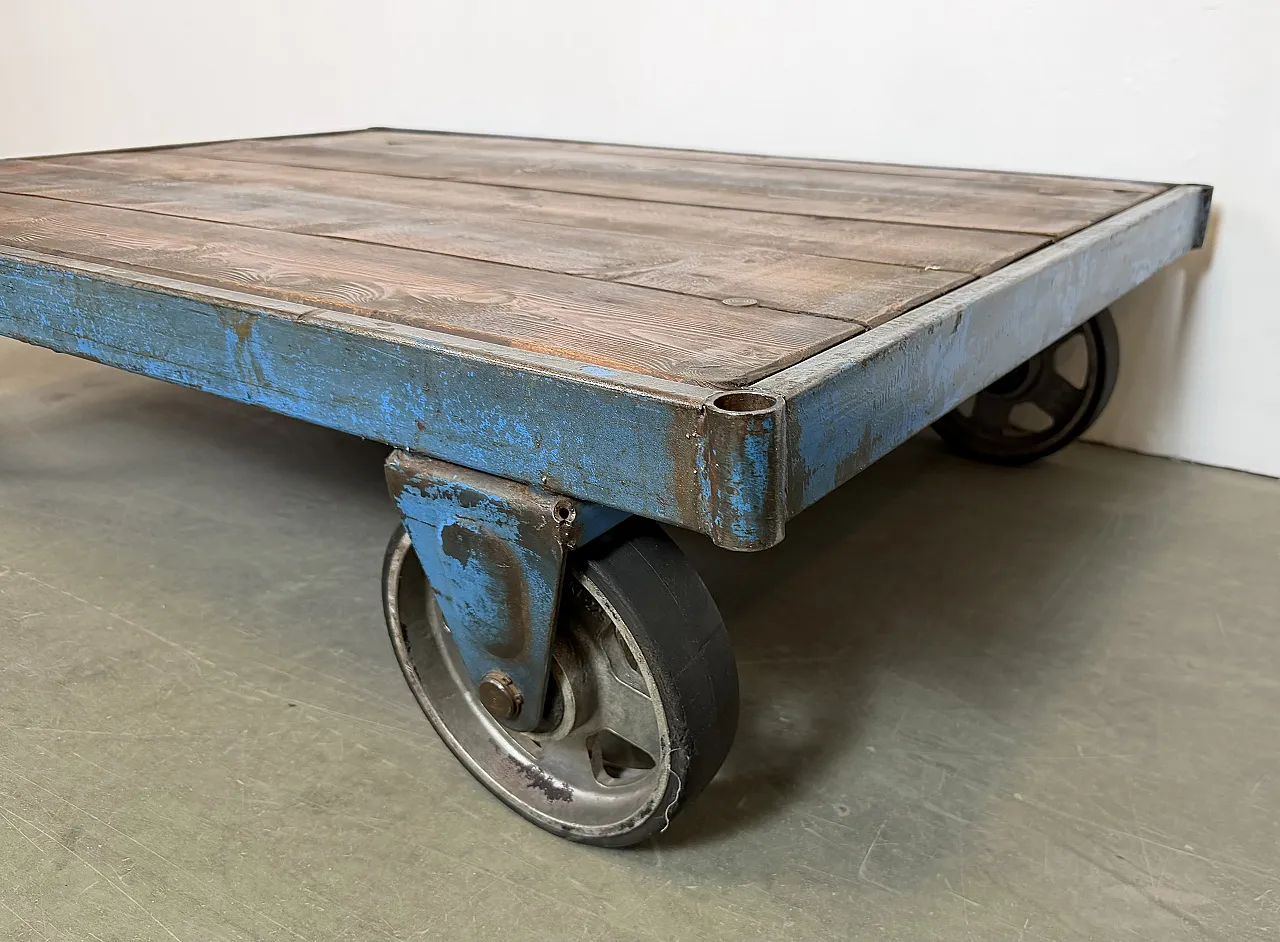 Large Blue Industrial Coffee Table Cart, 1960s 5