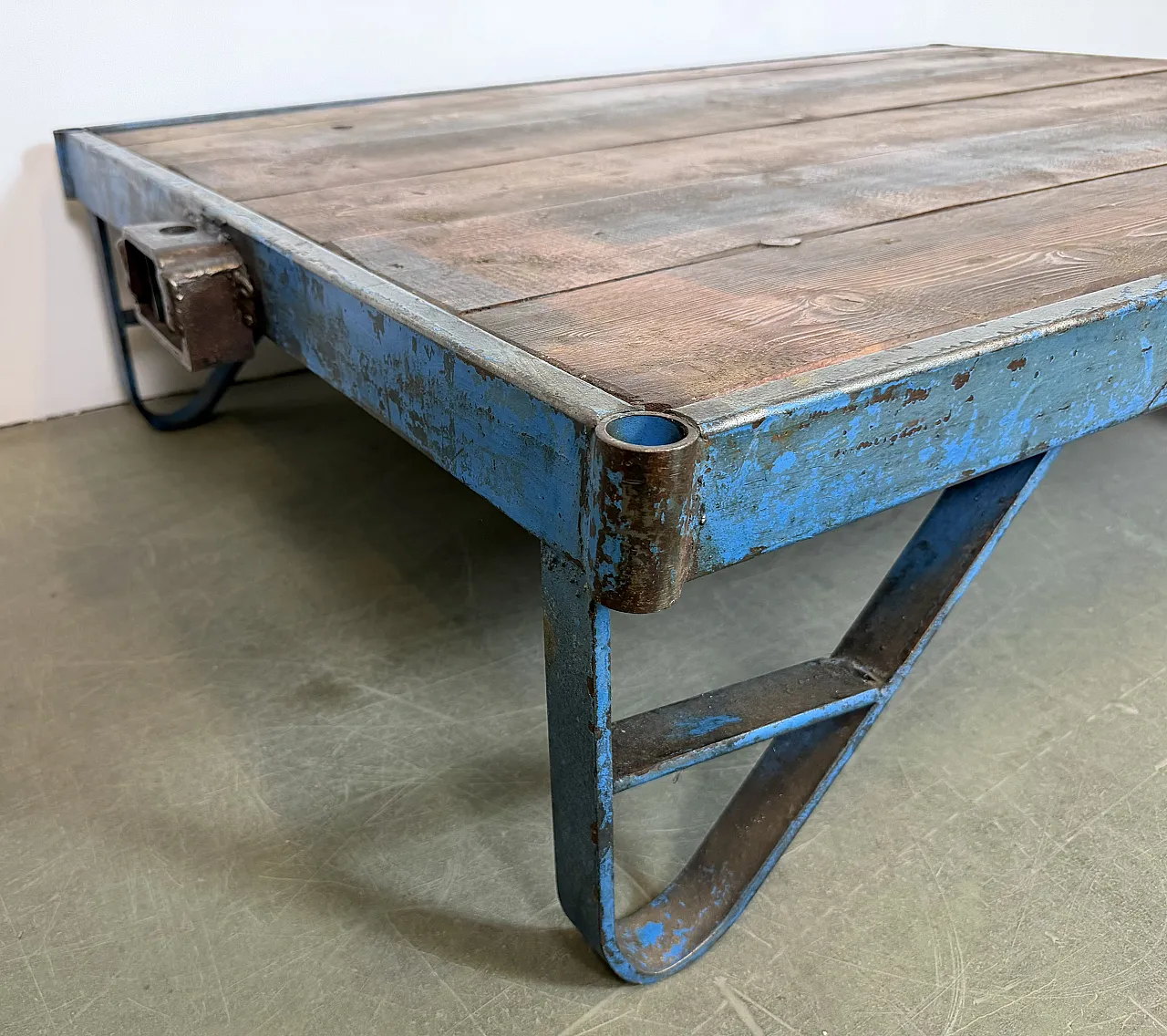 Large Blue Industrial Coffee Table Cart, 1960s 6
