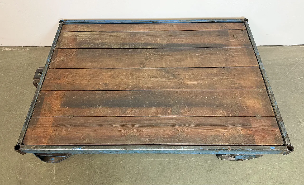 Large Blue Industrial Coffee Table Cart, 1960s 7