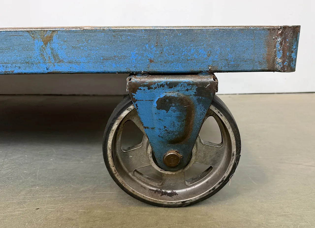 Large Blue Industrial Coffee Table Cart, 1960s 8