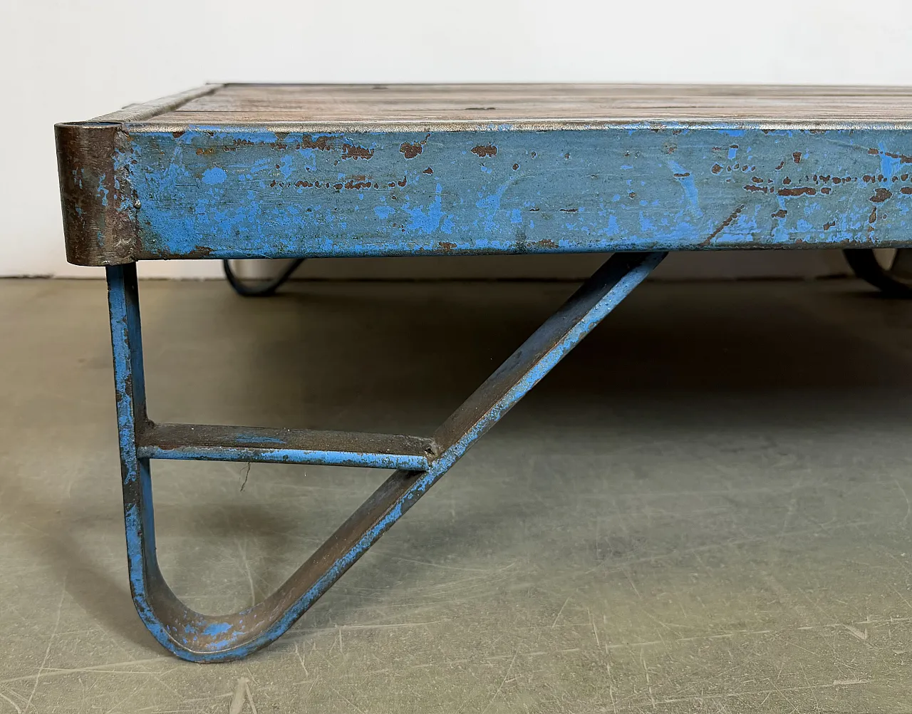 Large Blue Industrial Coffee Table Cart, 1960s 9