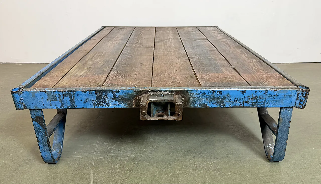 Large Blue Industrial Coffee Table Cart, 1960s 11