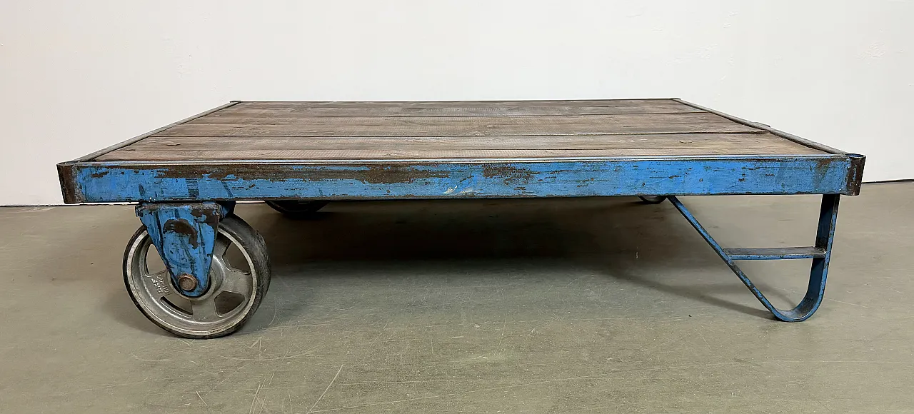 Large Blue Industrial Coffee Table Cart, 1960s 13