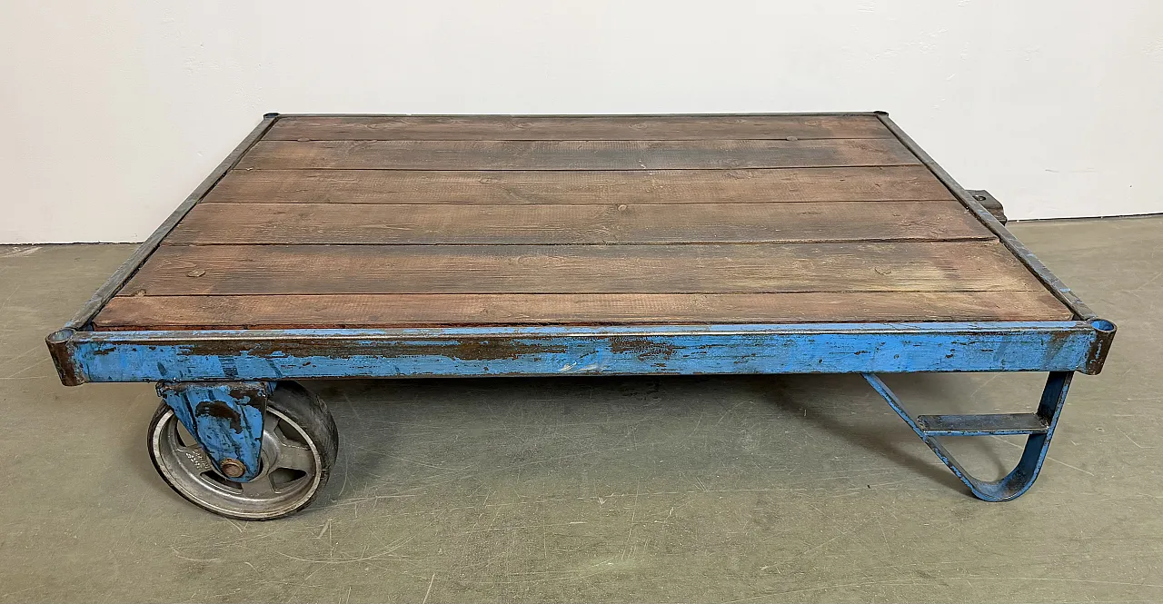 Large Blue Industrial Coffee Table Cart, 1960s 14