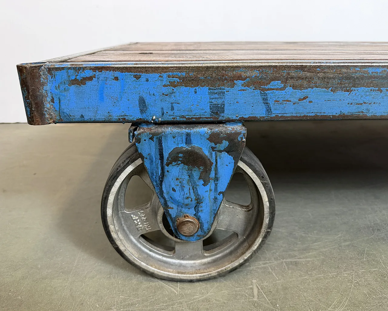 Large Blue Industrial Coffee Table Cart, 1960s 15