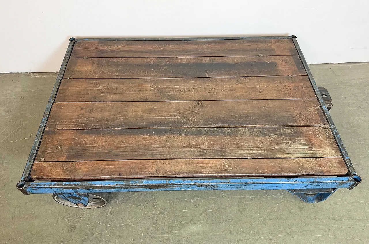 Large Blue Industrial Coffee Table Cart, 1960s 17