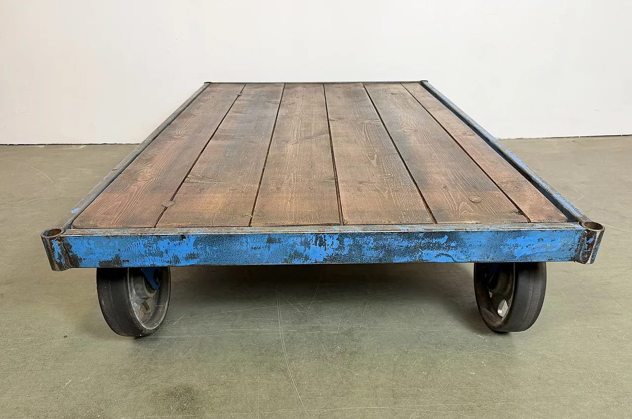 Large Blue Industrial Coffee Table Cart, 1960s 18