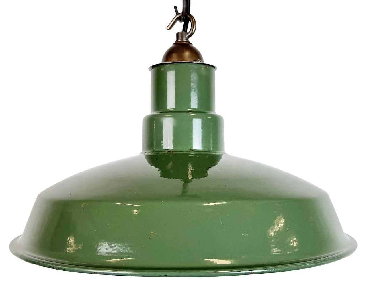 Industrial British Green Enamel Factory Pendant Lamp, 1960s 1