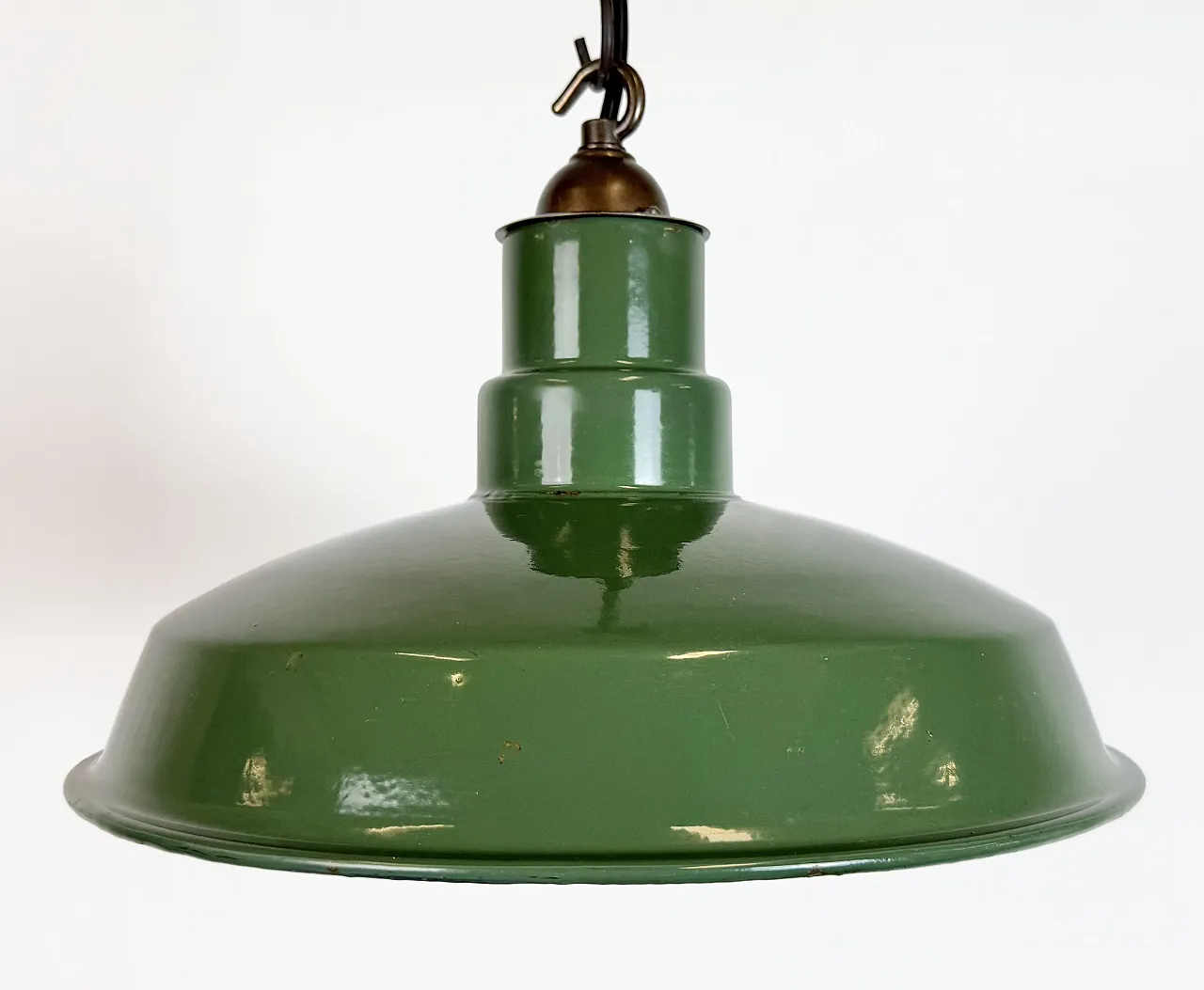 Industrial British Green Enamel Factory Pendant Lamp, 1960s 3