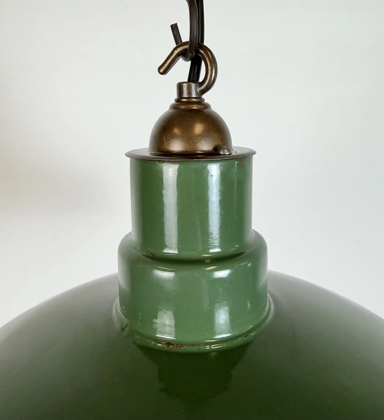 Industrial British Green Enamel Factory Pendant Lamp, 1960s 4