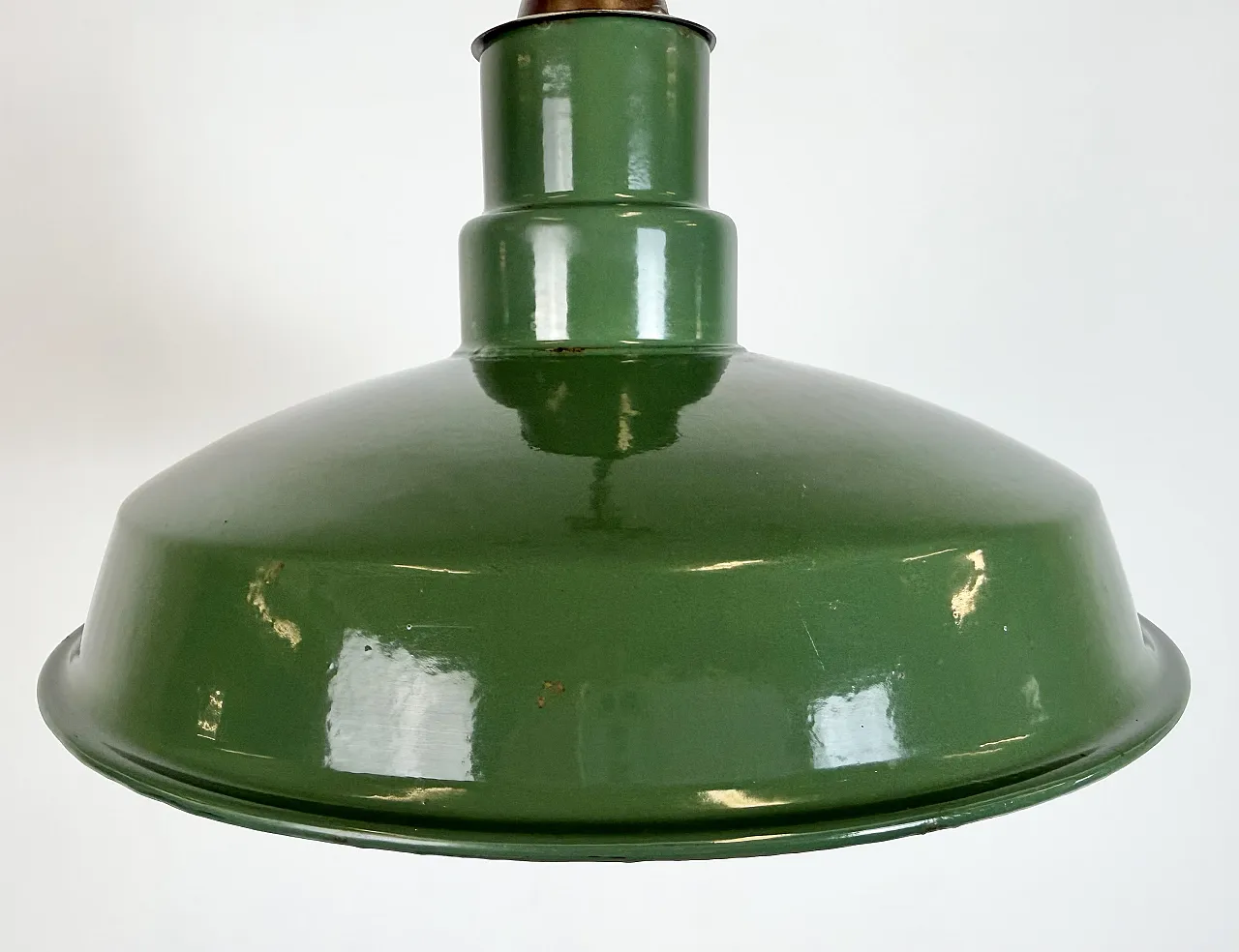 Industrial British Green Enamel Factory Pendant Lamp, 1960s 5