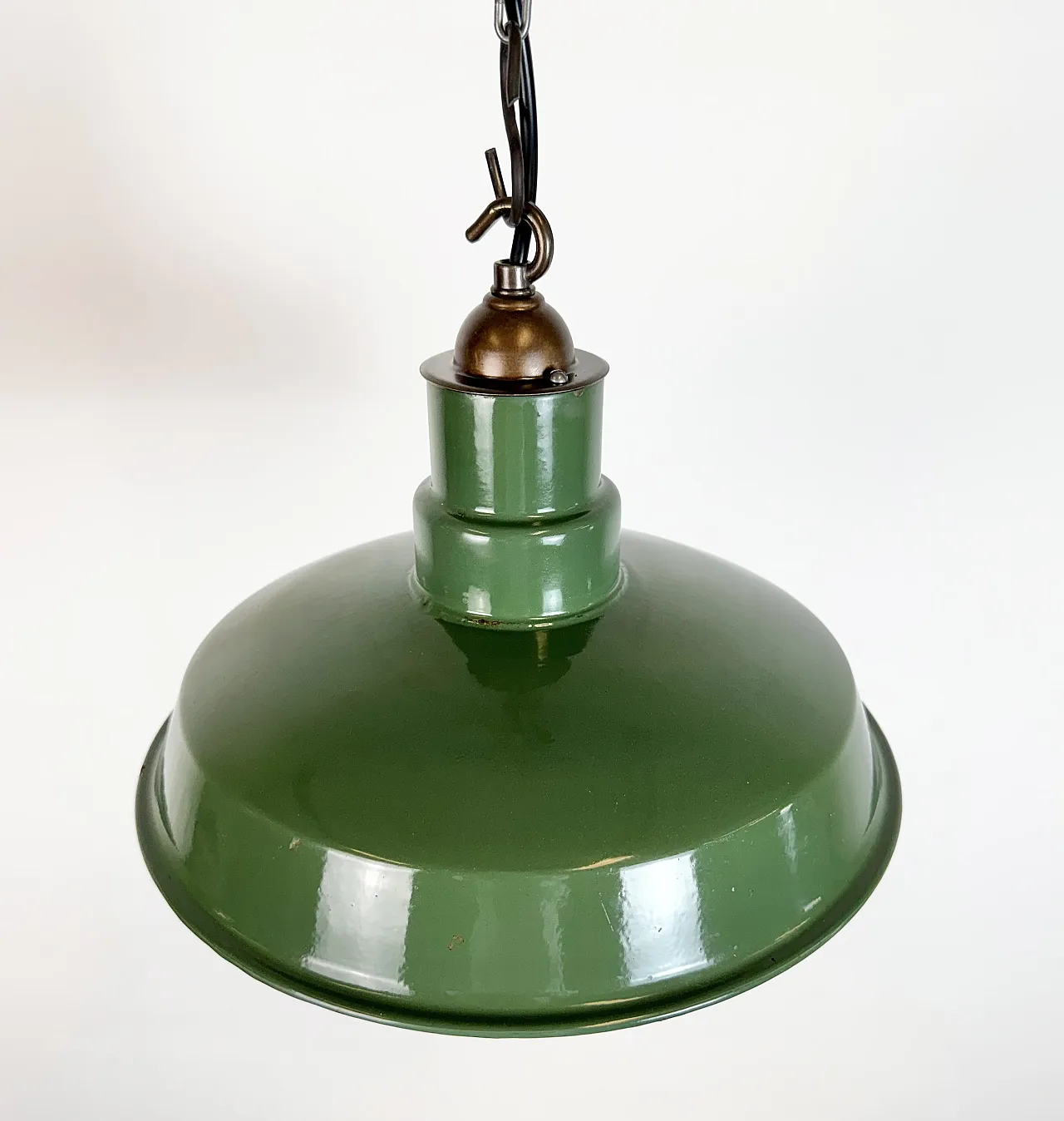 Industrial British Green Enamel Factory Pendant Lamp, 1960s 6
