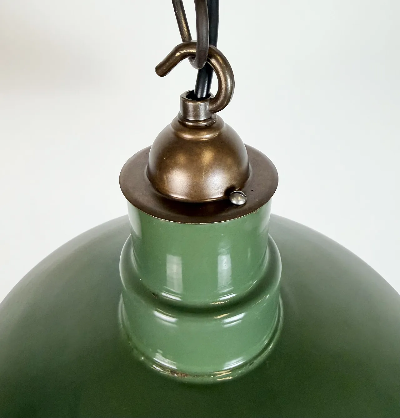 Industrial British Green Enamel Factory Pendant Lamp, 1960s 7