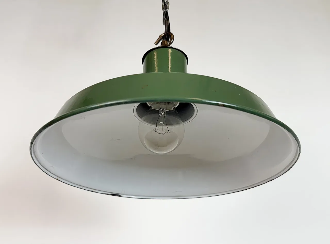 Industrial British Green Enamel Factory Pendant Lamp, 1960s 8
