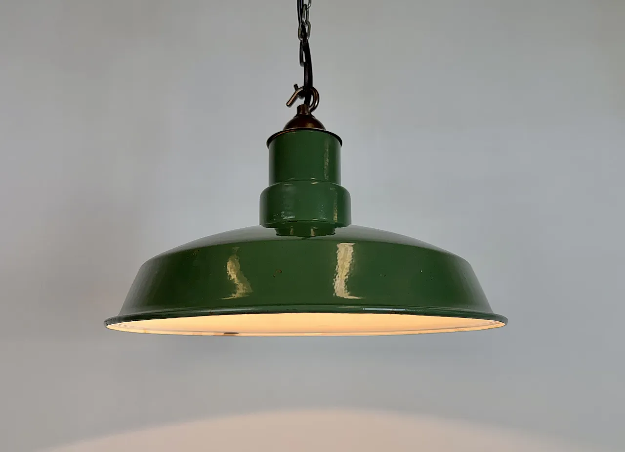 Industrial British Green Enamel Factory Pendant Lamp, 1960s 9