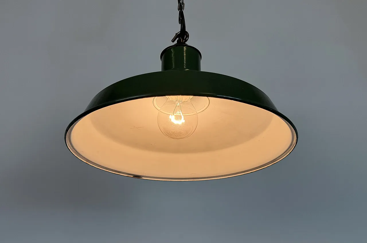 Industrial British Green Enamel Factory Pendant Lamp, 1960s 10