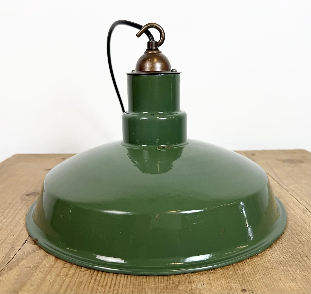 Industrial British Green Enamel Factory Pendant Lamp, 1960s 11