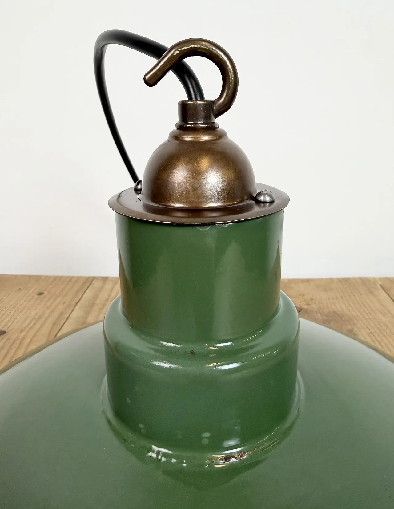 Industrial British Green Enamel Factory Pendant Lamp, 1960s 12