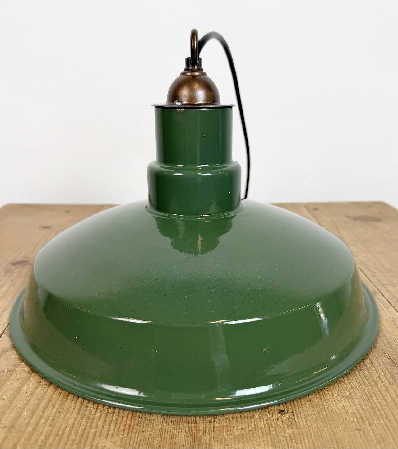 Industrial British Green Enamel Factory Pendant Lamp, 1960s 13