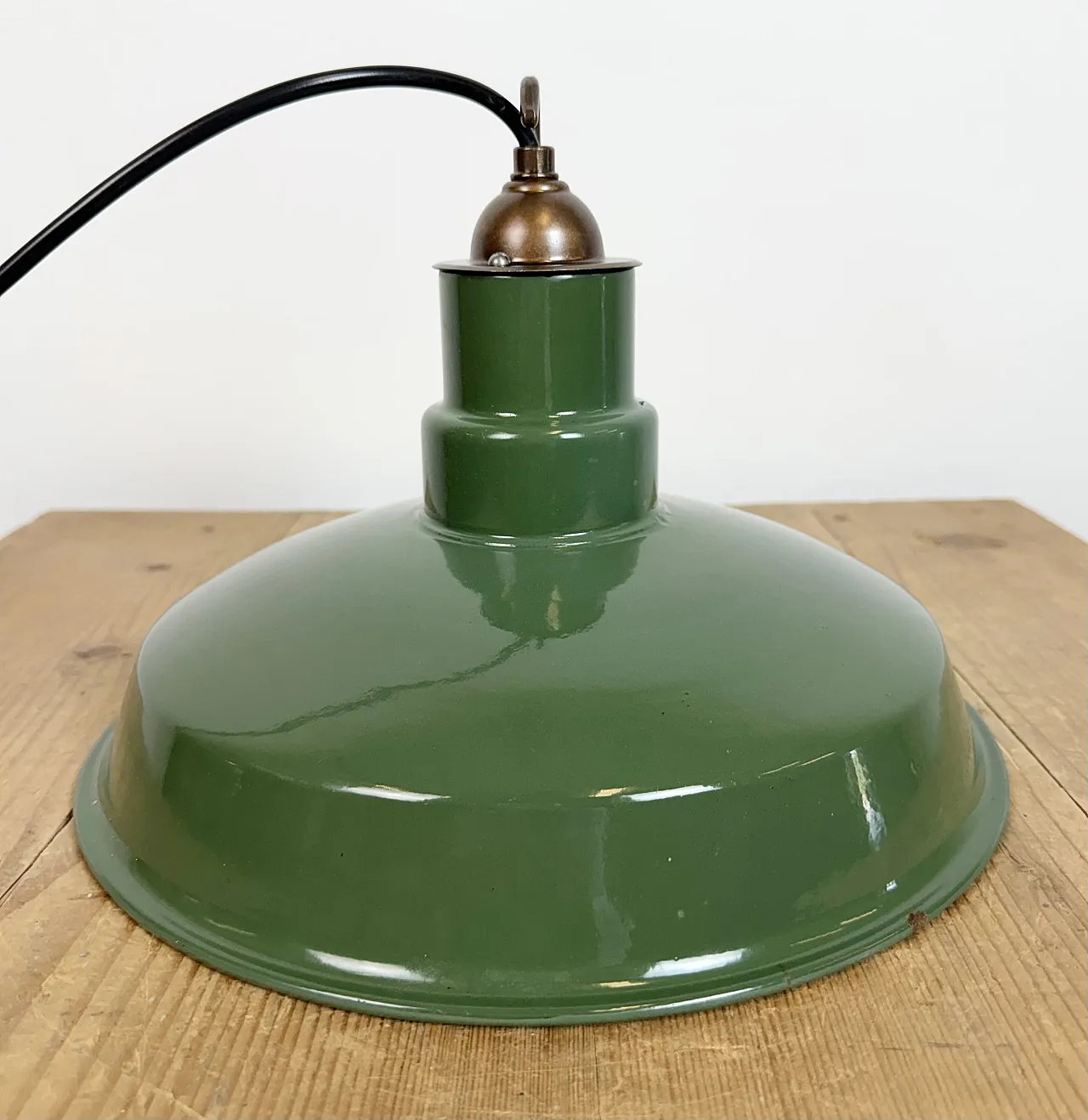 Industrial British Green Enamel Factory Pendant Lamp, 1960s 15