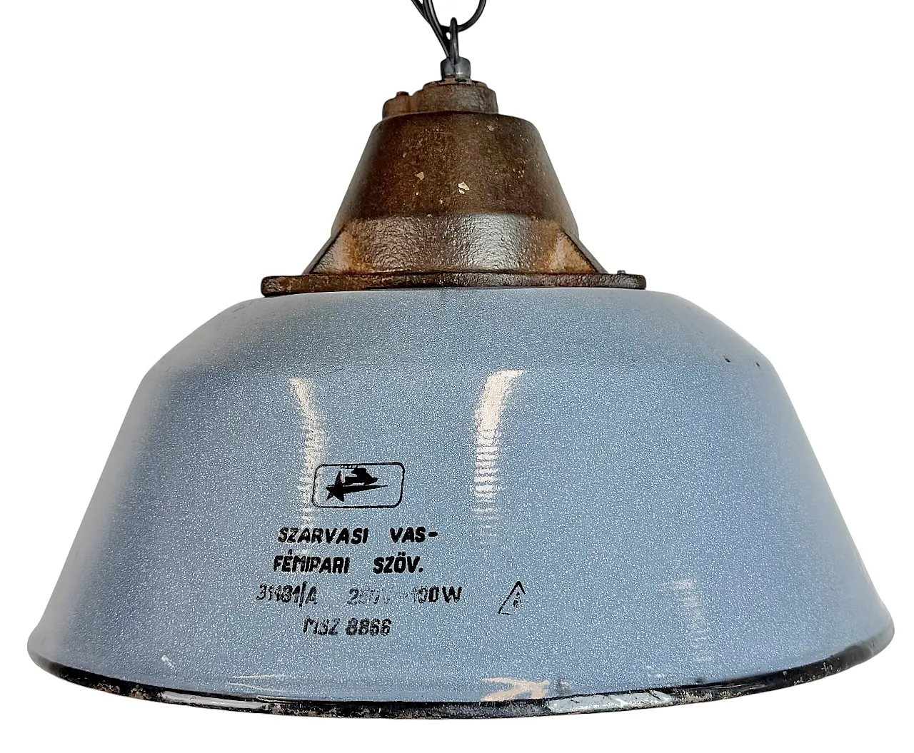 Industrial Grey Enamel and Cast Iron Pendant Light, 1960s 1