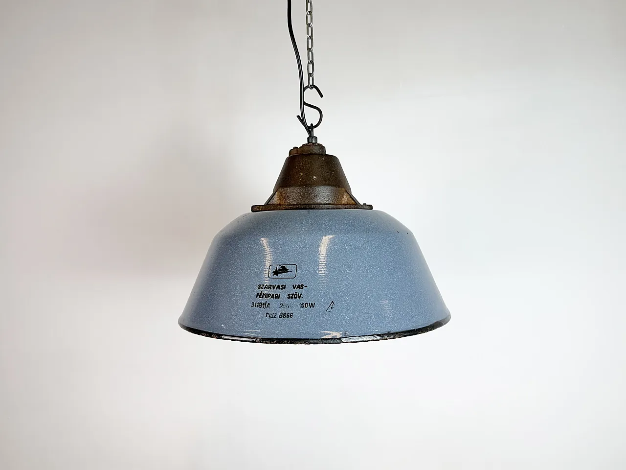 Industrial Grey Enamel and Cast Iron Pendant Light, 1960s 2