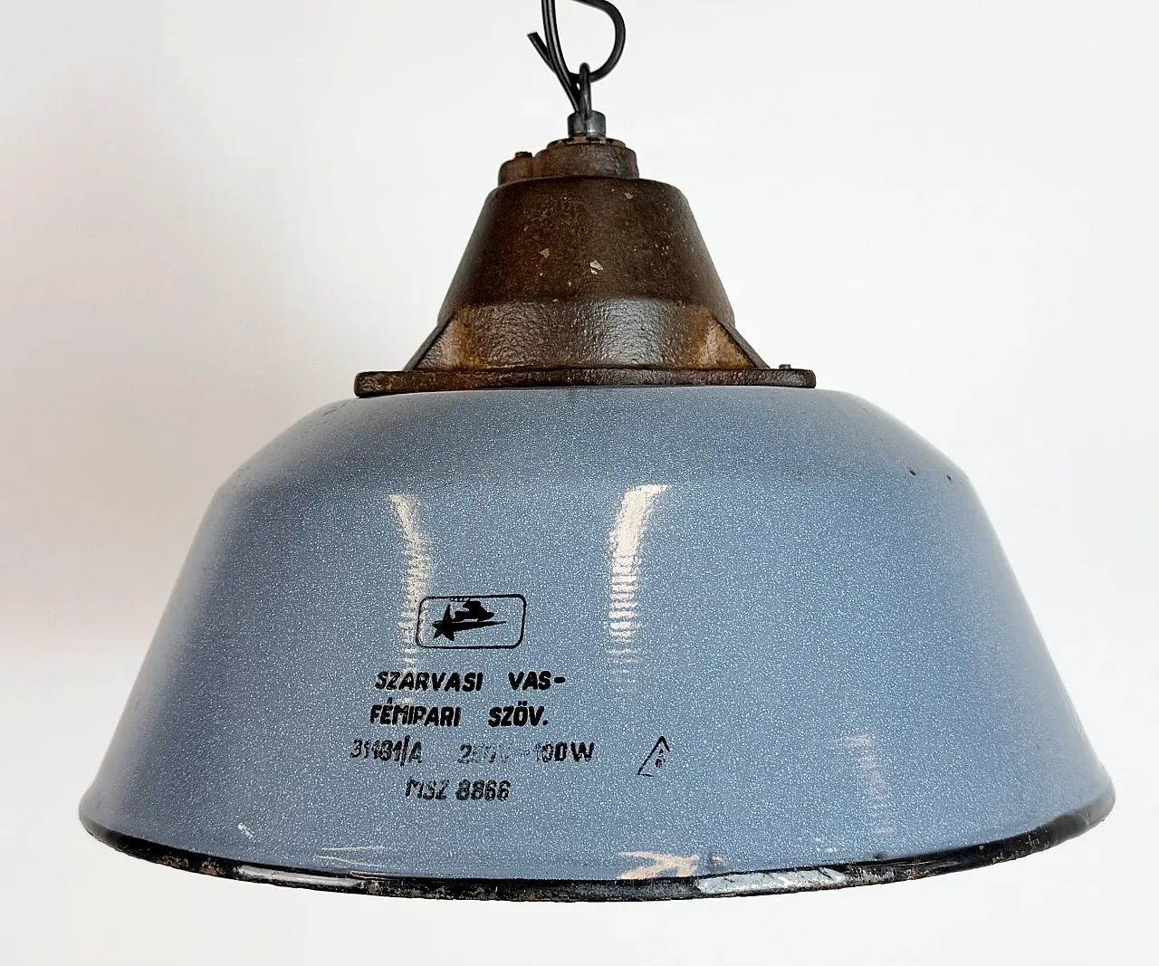 Industrial Grey Enamel and Cast Iron Pendant Light, 1960s 3