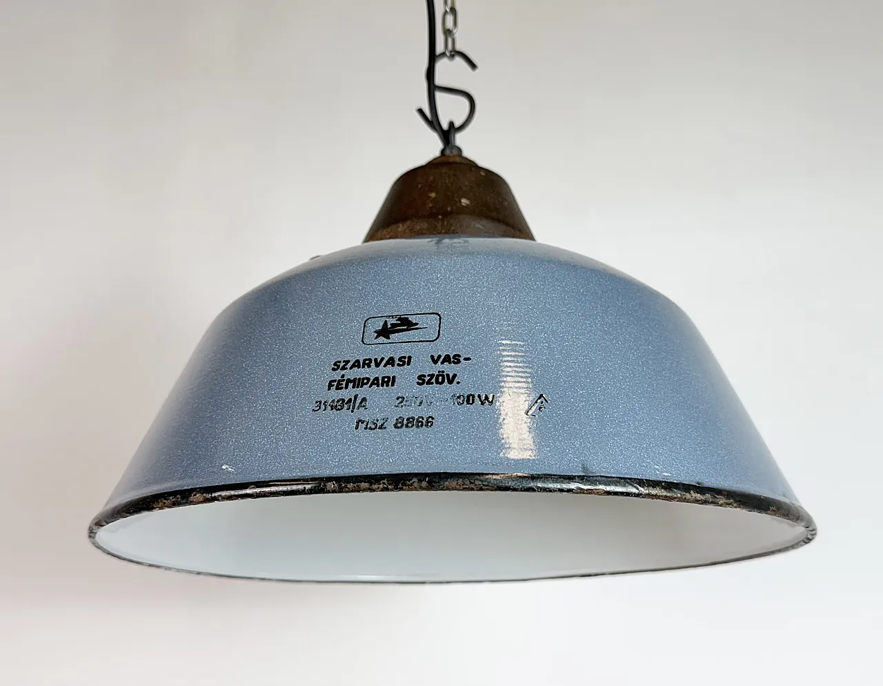 Industrial Grey Enamel and Cast Iron Pendant Light, 1960s 4