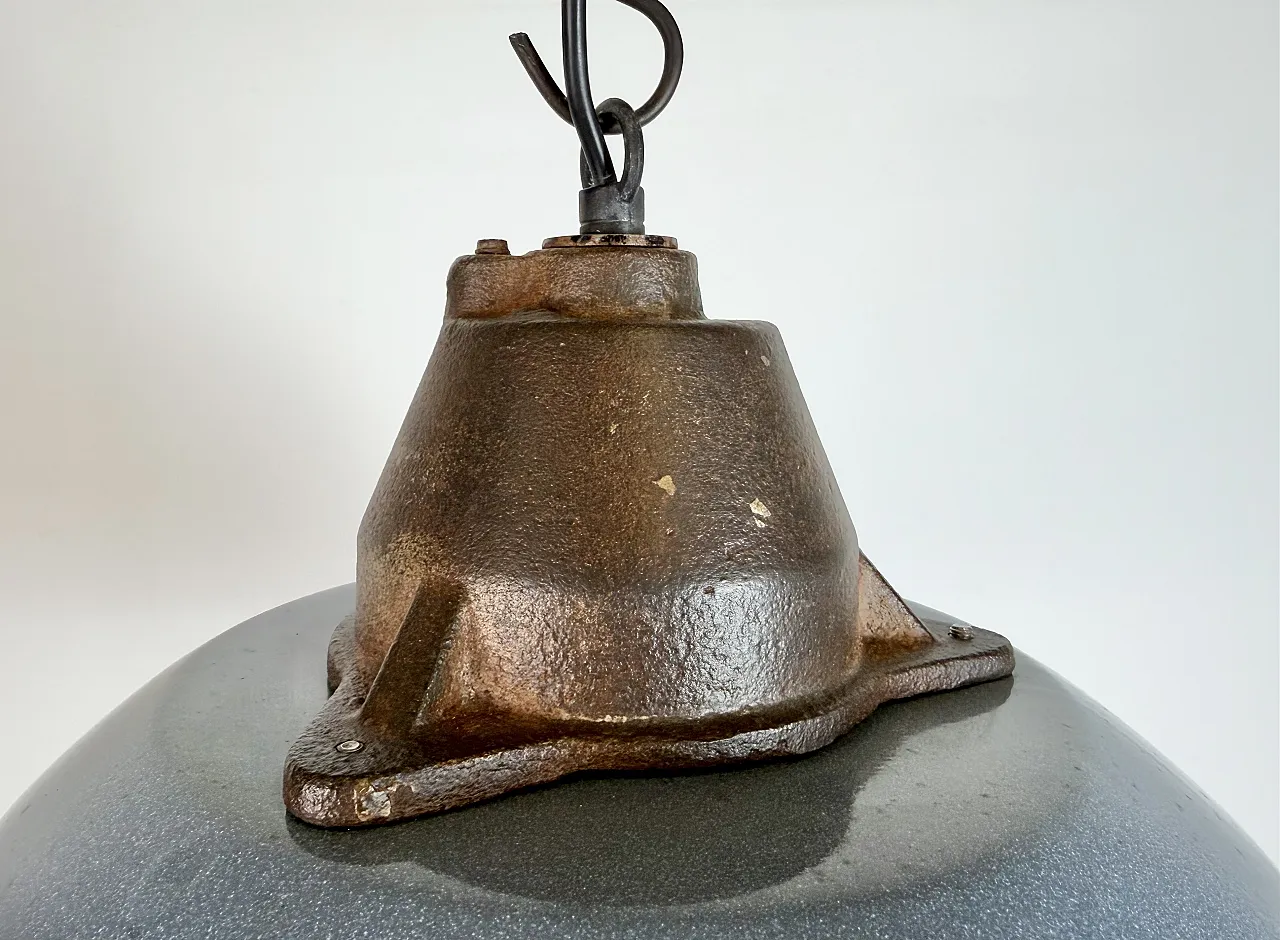 Industrial Grey Enamel and Cast Iron Pendant Light, 1960s 5