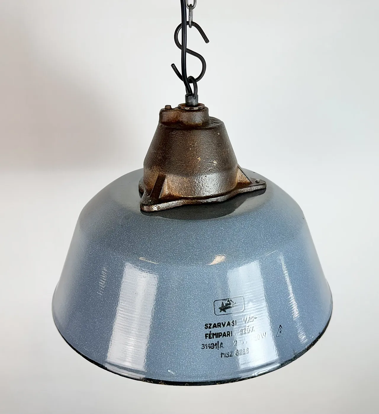 Industrial Grey Enamel and Cast Iron Pendant Light, 1960s 7