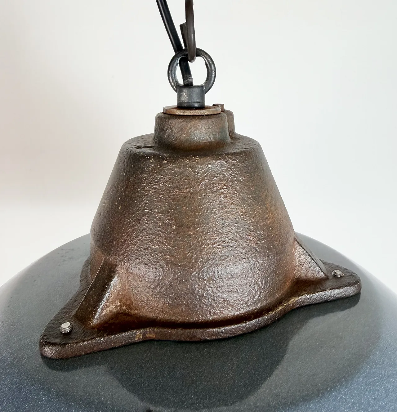 Industrial Grey Enamel and Cast Iron Pendant Light, 1960s 8