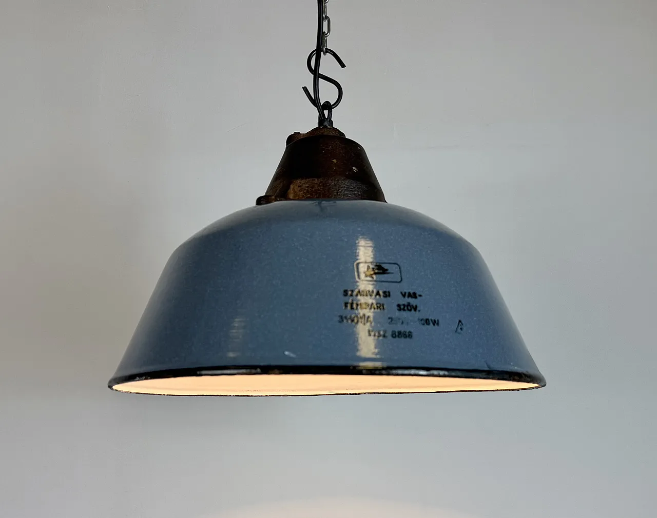Industrial Grey Enamel and Cast Iron Pendant Light, 1960s 9