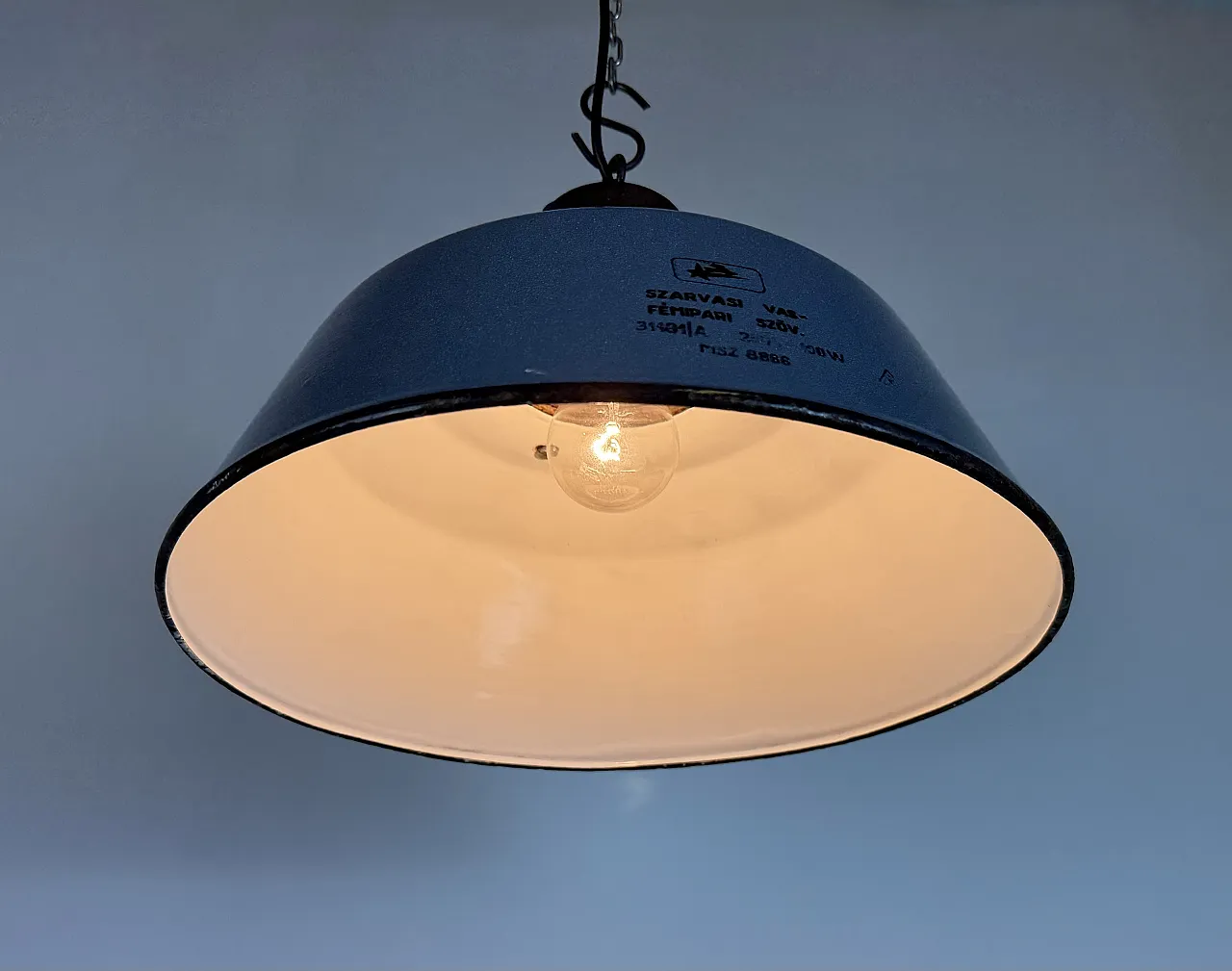 Industrial Grey Enamel and Cast Iron Pendant Light, 1960s 10