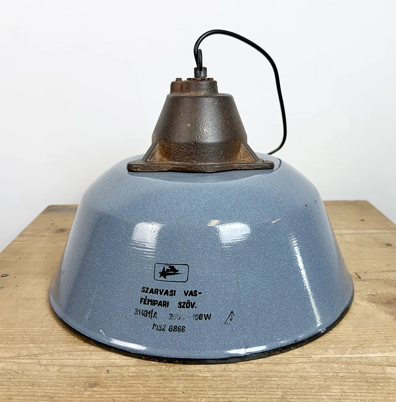 Industrial Grey Enamel and Cast Iron Pendant Light, 1960s 11