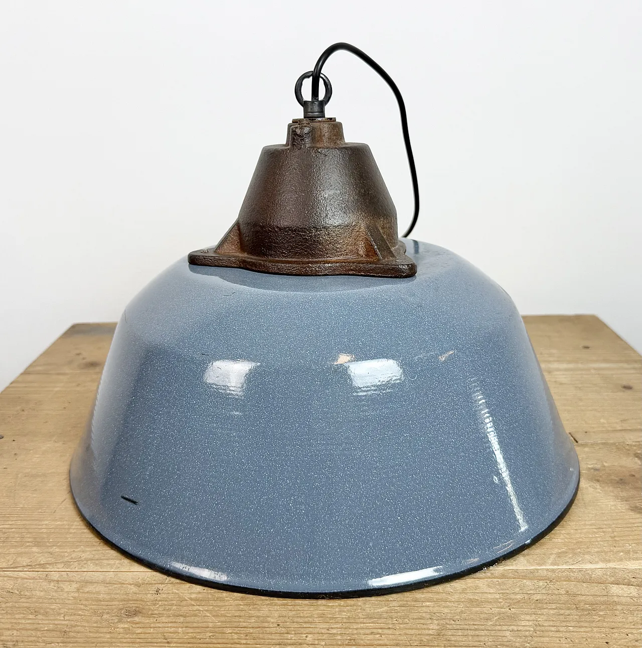 Industrial Grey Enamel and Cast Iron Pendant Light, 1960s 13