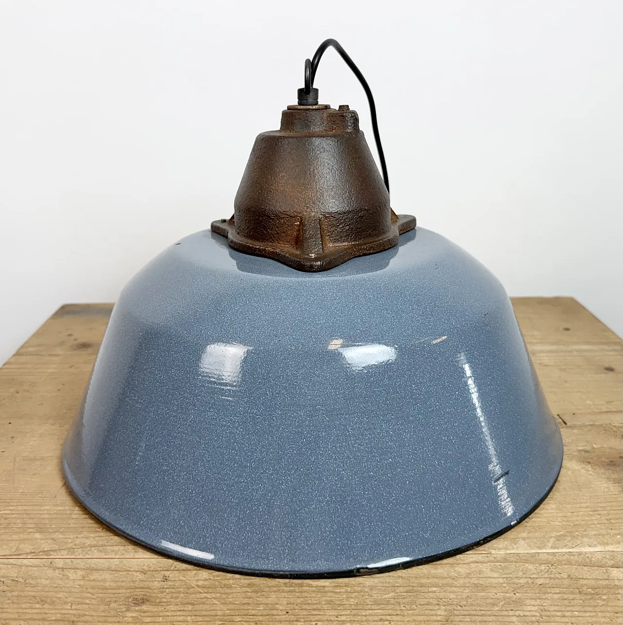 Industrial Grey Enamel and Cast Iron Pendant Light, 1960s 14