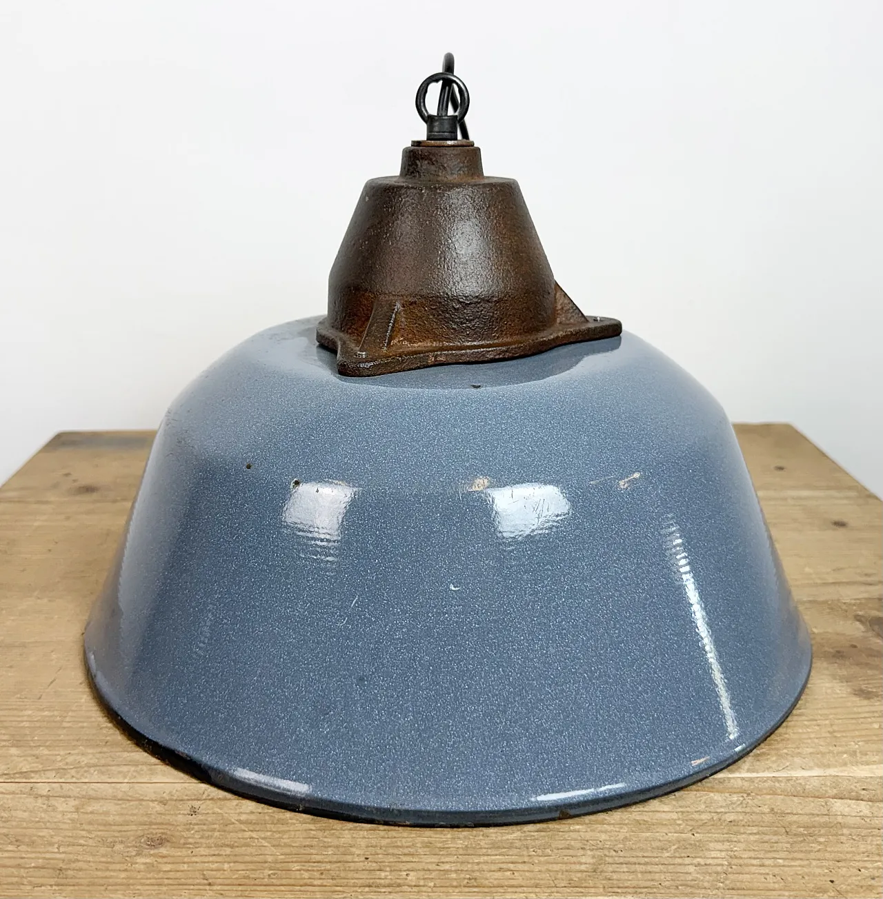 Industrial Grey Enamel and Cast Iron Pendant Light, 1960s 15