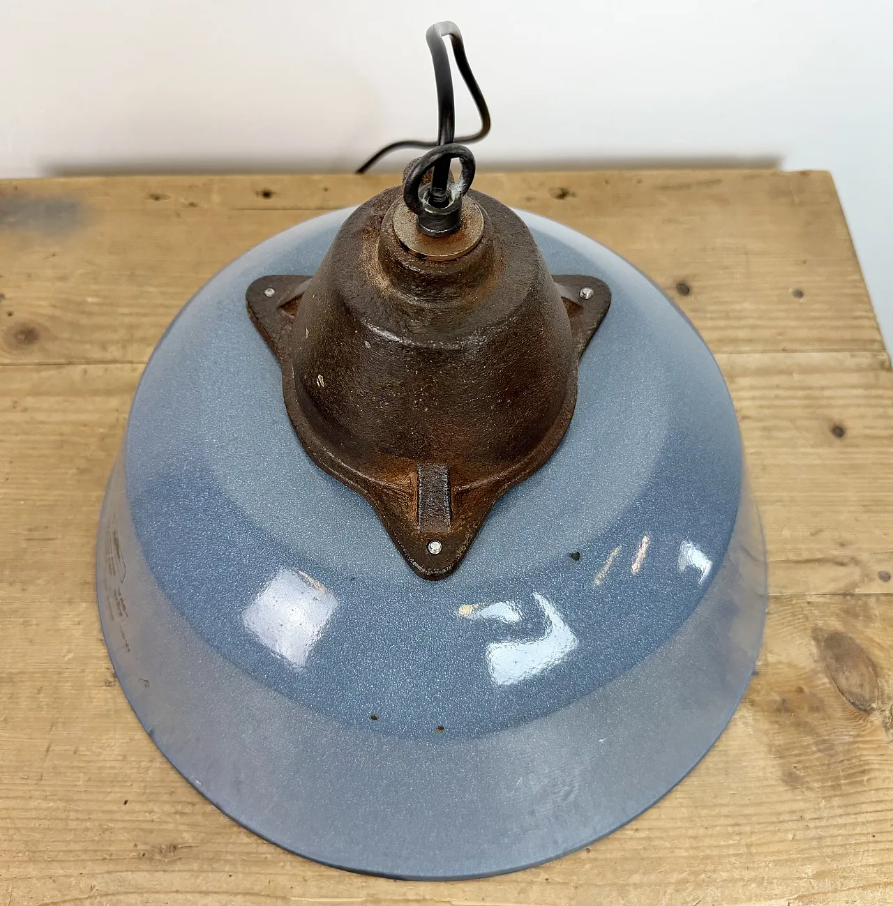 Industrial Grey Enamel and Cast Iron Pendant Light, 1960s 17