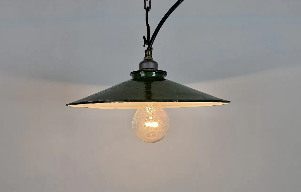 Industrial Green Enamel Light, 1950s 9