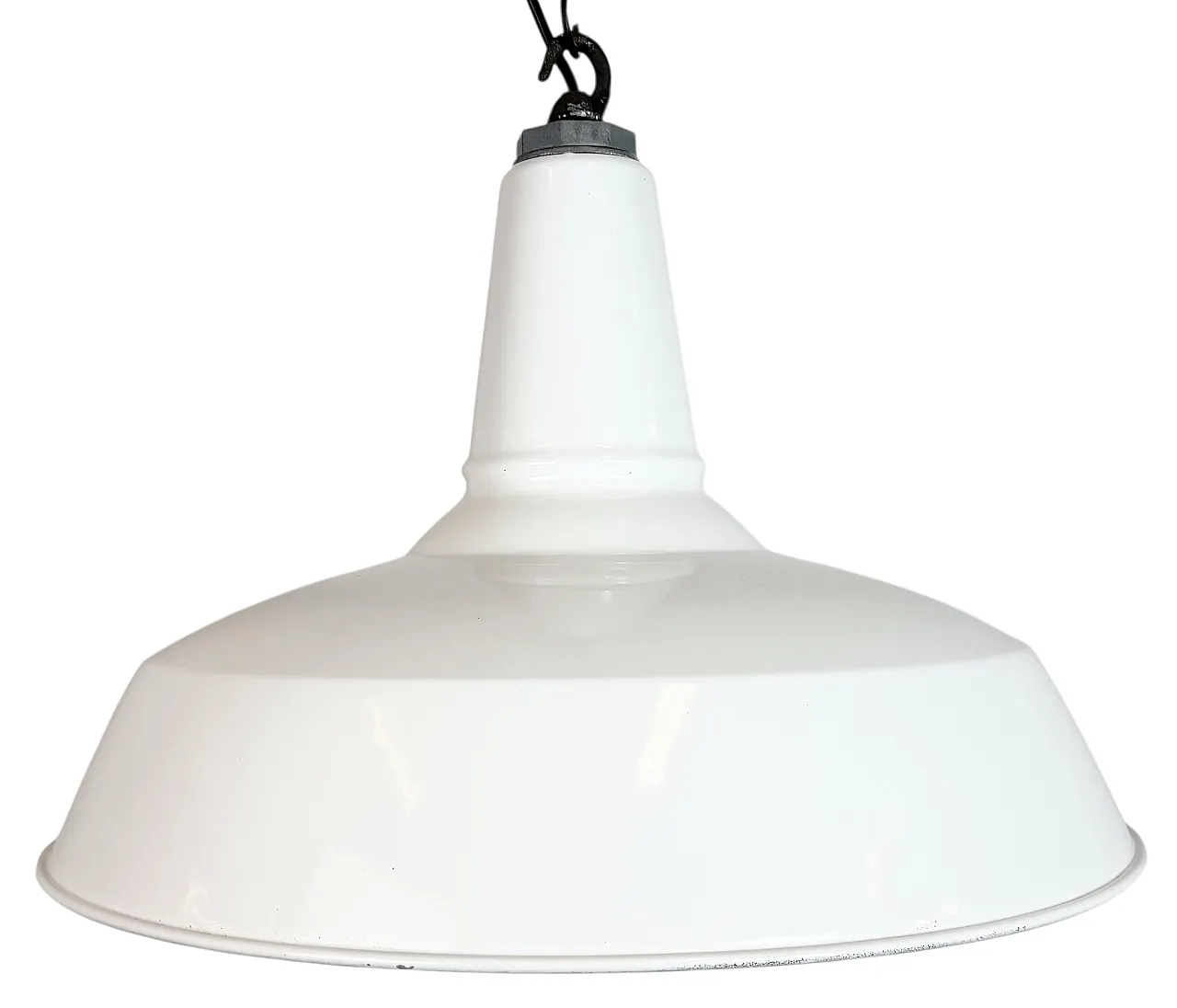 Industrial White Enamel Factory Pendant Lamp from Benjamin USA, 1960s 1