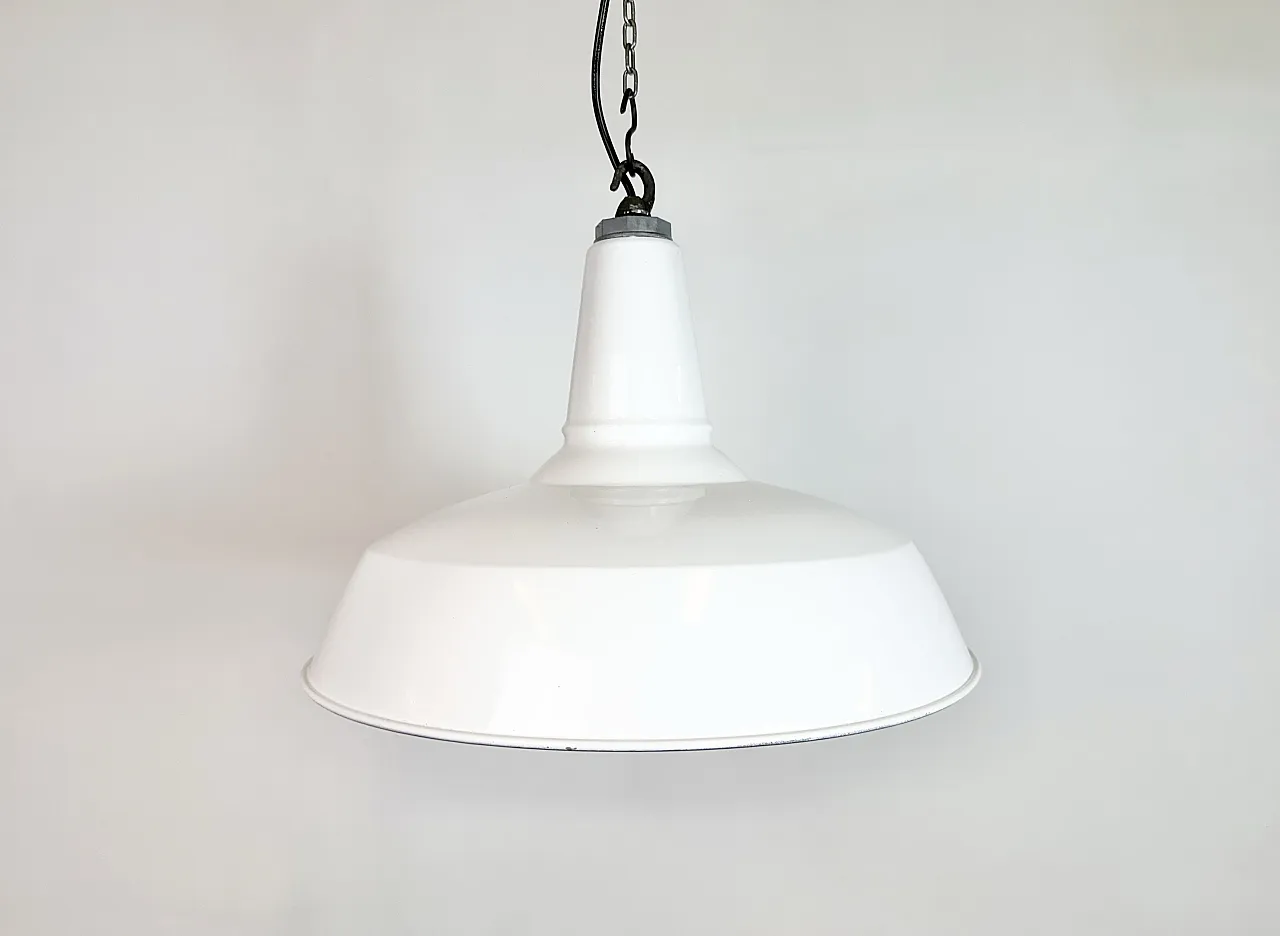 Industrial White Enamel Factory Pendant Lamp from Benjamin USA, 1960s 2