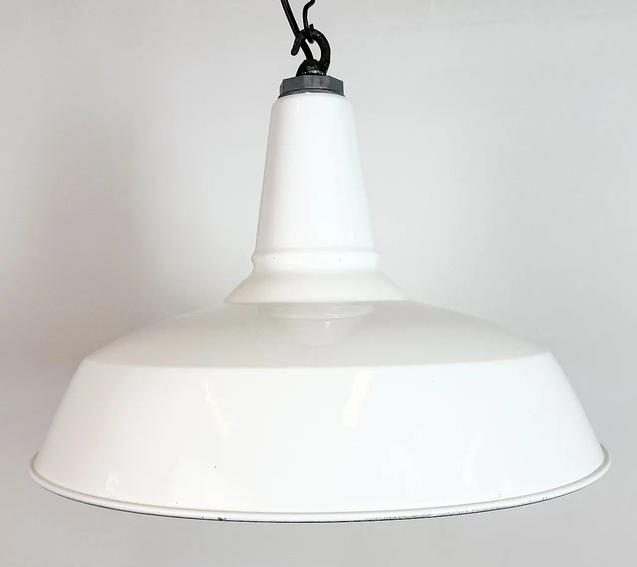 Industrial White Enamel Factory Pendant Lamp from Benjamin USA, 1960s 3