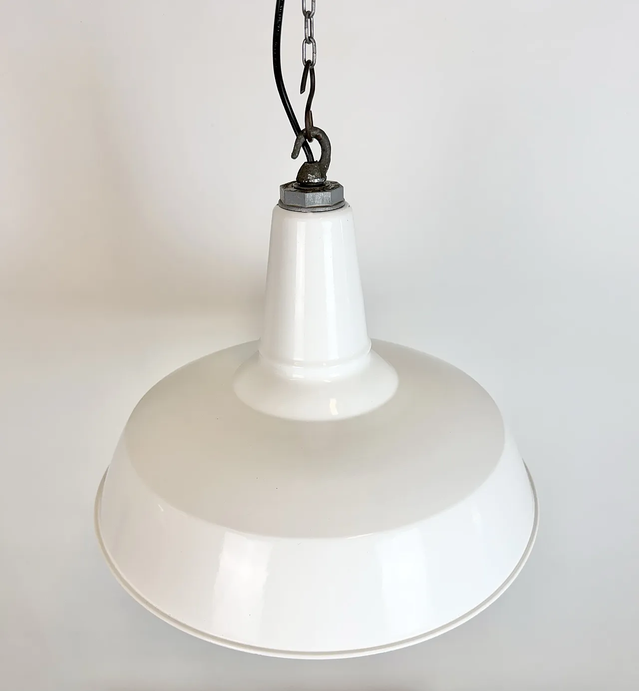 Industrial White Enamel Factory Pendant Lamp from Benjamin USA, 1960s 7