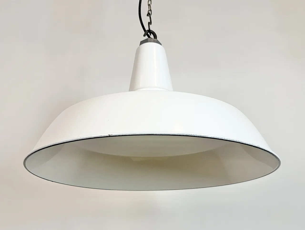 Industrial White Enamel Factory Pendant Lamp from Benjamin USA, 1960s 8