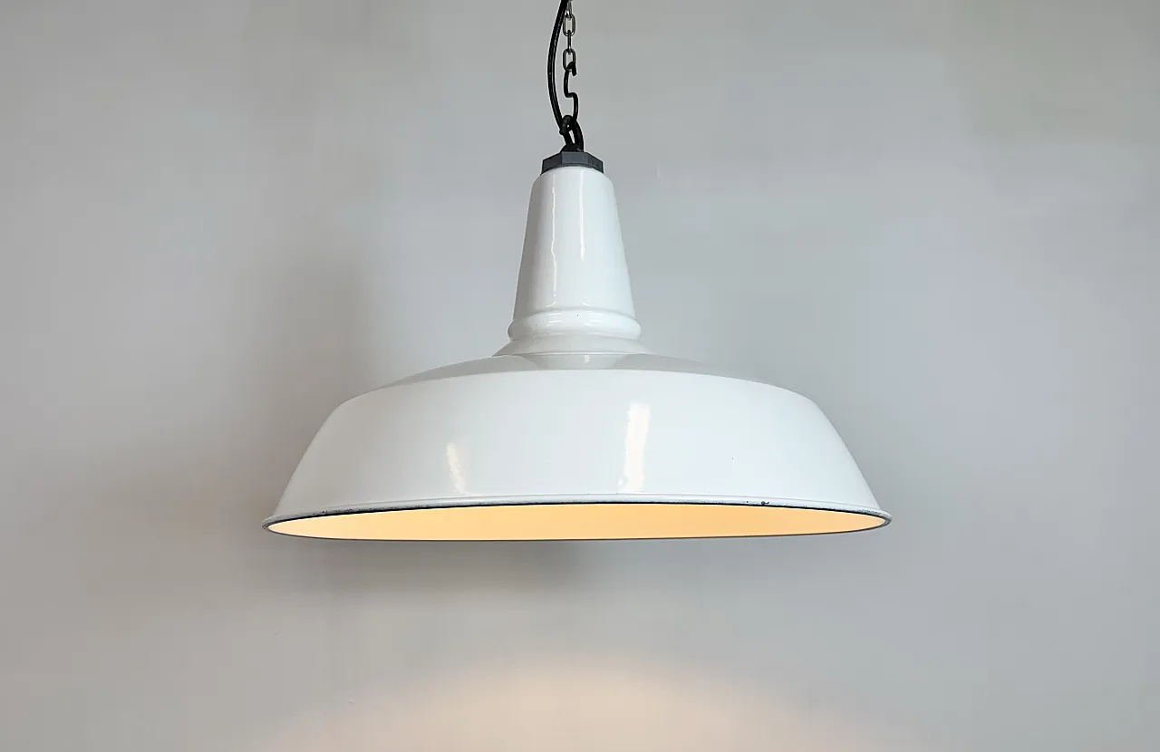 Industrial White Enamel Factory Pendant Lamp from Benjamin USA, 1960s 9