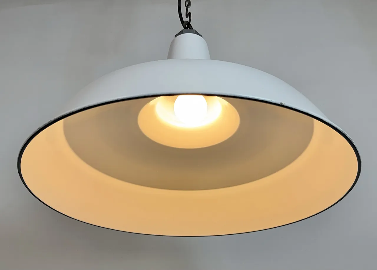 Industrial White Enamel Factory Pendant Lamp from Benjamin USA, 1960s 10