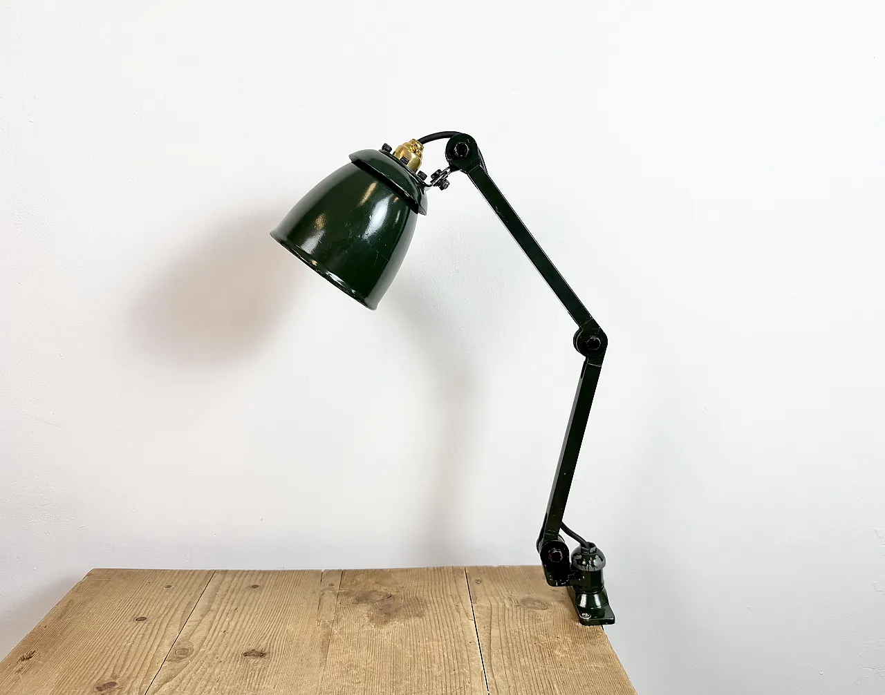 Industrial Green Enamel Adjustable Table Lamp, 1960s 2
