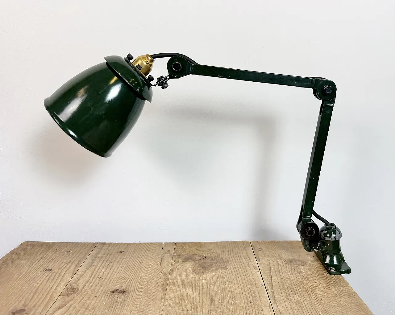 Industrial Green Enamel Adjustable Table Lamp, 1960s 6