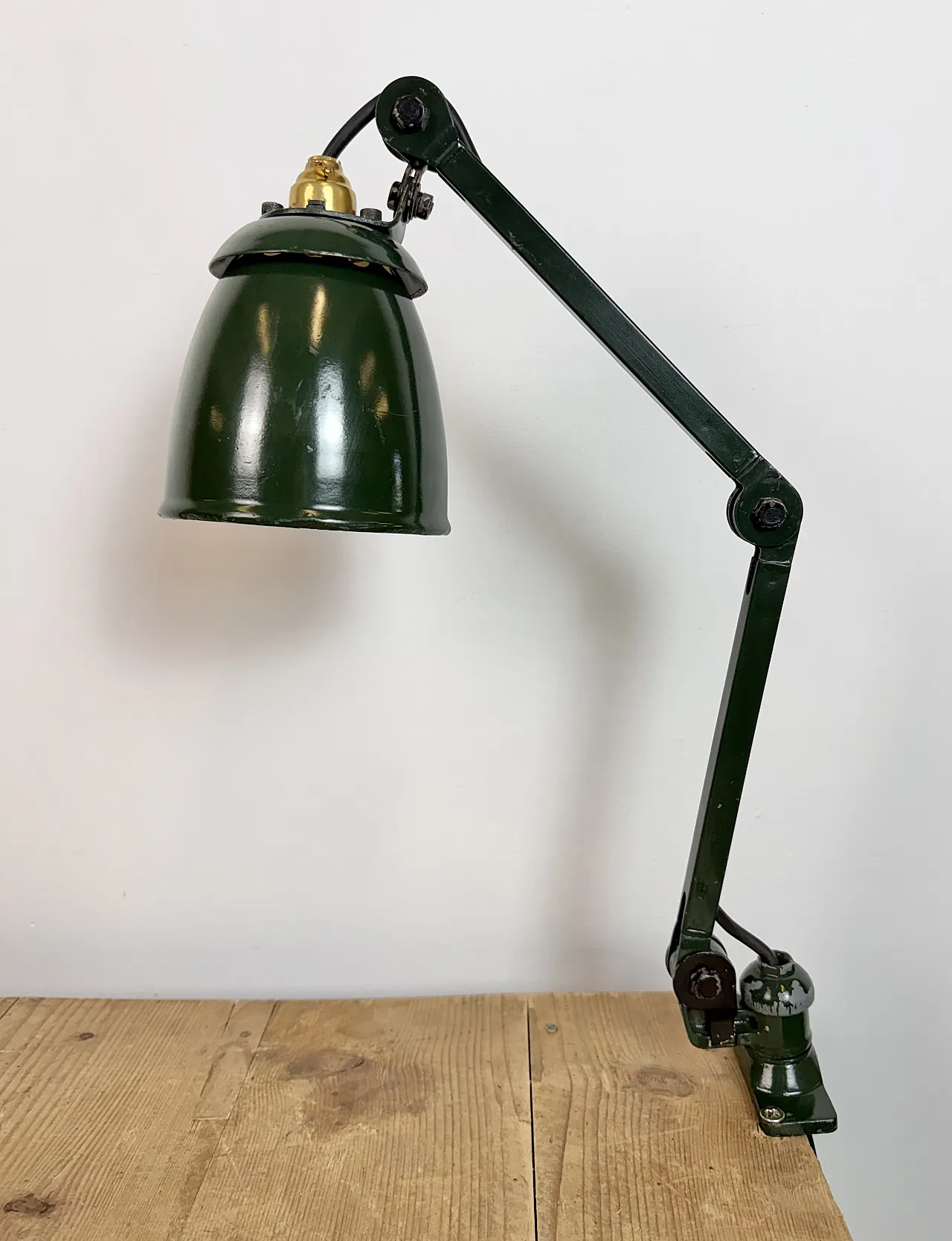 Industrial Green Enamel Adjustable Table Lamp, 1960s 7